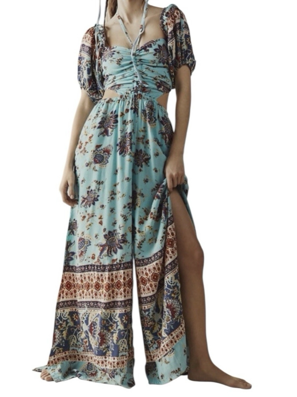 Free People Bali Citrus Skies One-Piece Printed Boho Cutouts Tropical Jumpsuit